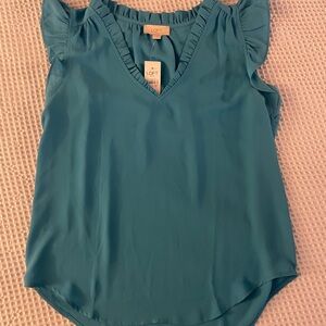 LOFT outlet Teal Ruffle Sleeve Blouse